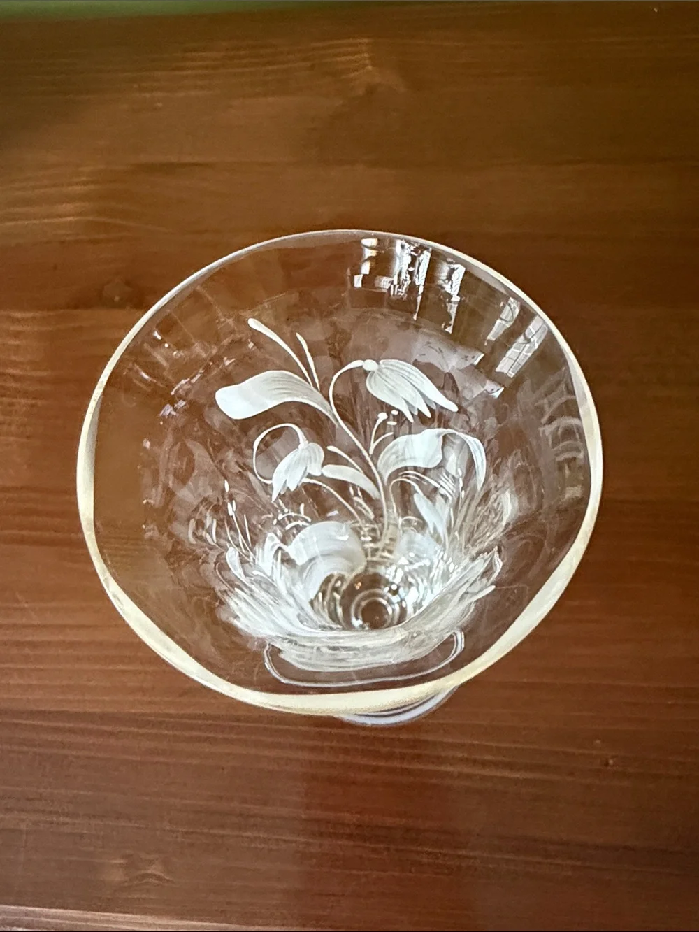 Etched Clear Glass Bud Vase with White Floral Design